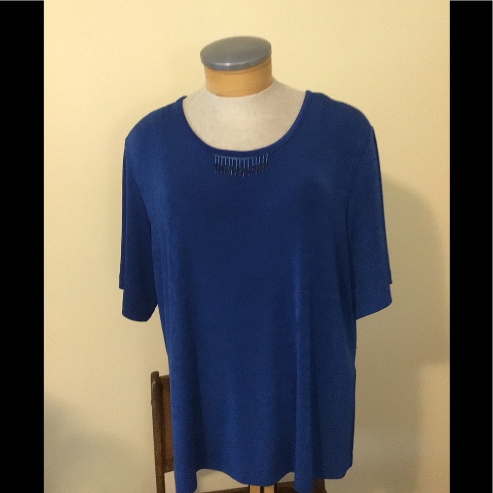 Plus Blue Travel Knit Top & Pants w Bead Accents